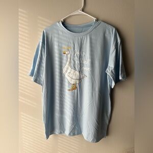 Light Blue Graphic T-Shirt with Goose Print